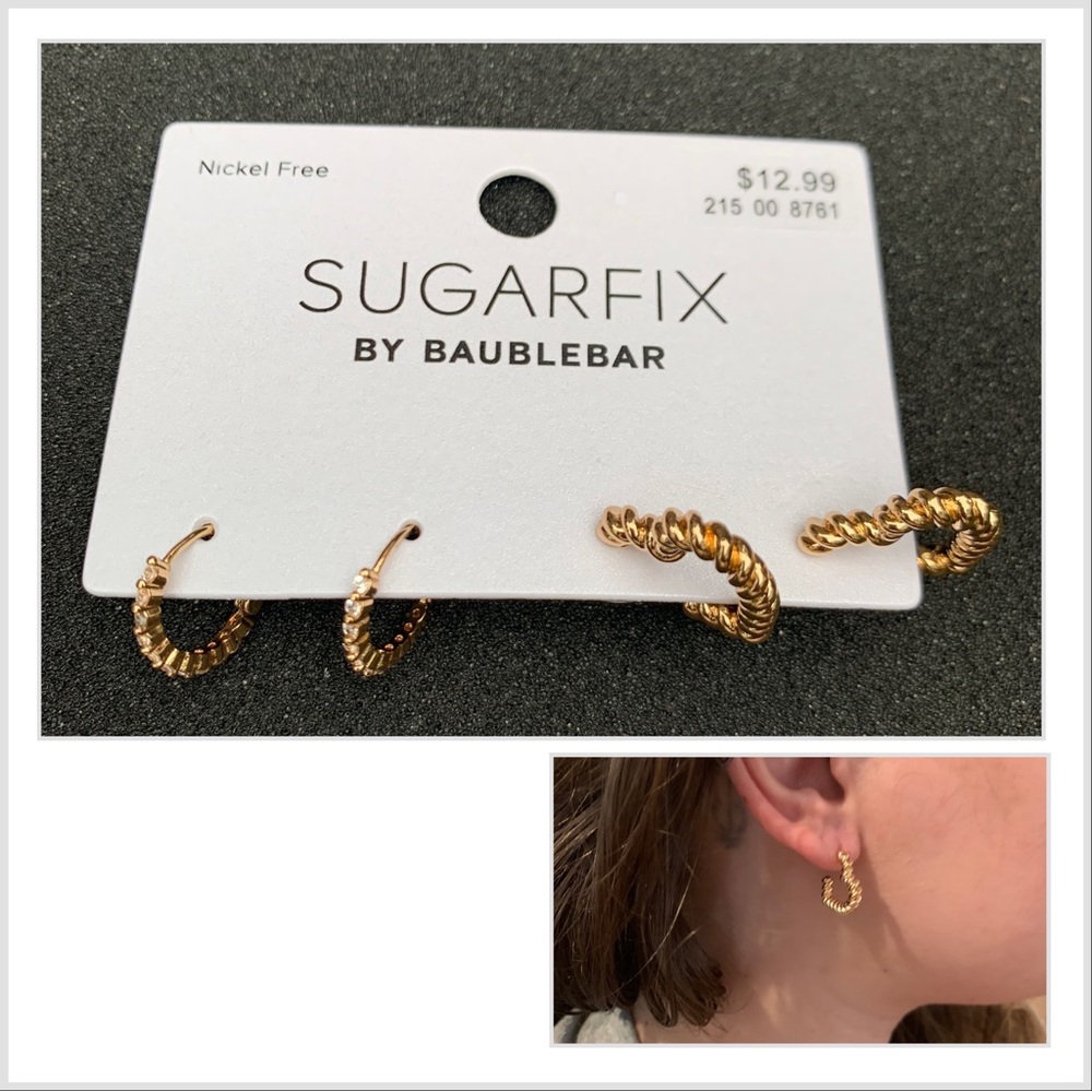 Sugarfix by BaubleBar Heart Set, NWT, Gold Hearts, Gold & Rhinestones Hoops